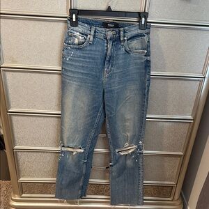 Hudson Jeans Distressed Light Blue Cropped Denim